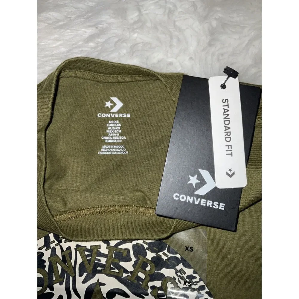 New Converse Girls Graphic Olive Green T-Shirts Size XS